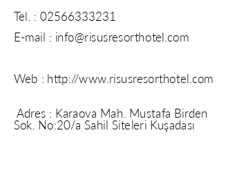 Risus Aqua Beach Resort Hotel iletişim bilgileri